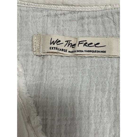We The Free Free People White Cotton Button Up Blouse Size XL Gauze Shirt - Picture 6 of 8